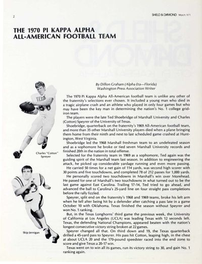 The 1970 Pi Kappa Alpha All- American Football Team